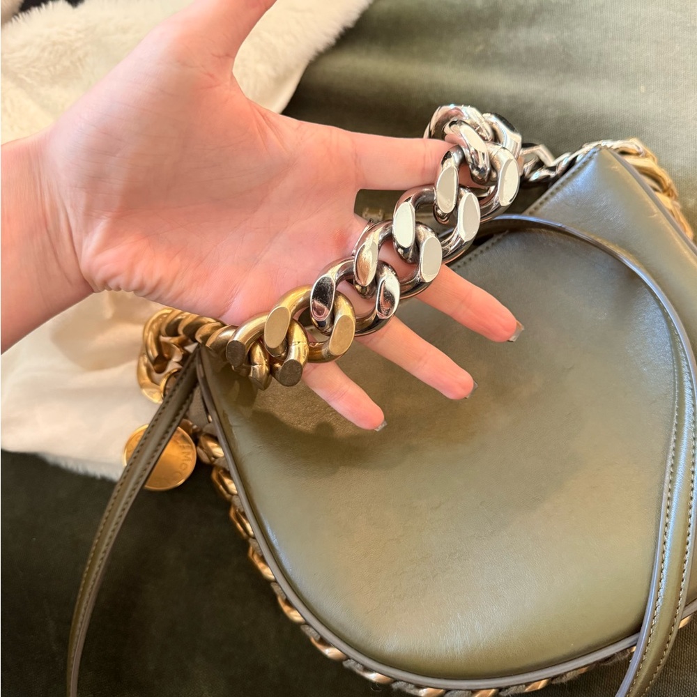 Stella McCartney Olive Green Shoulder Bag with Gold and Silver Chain